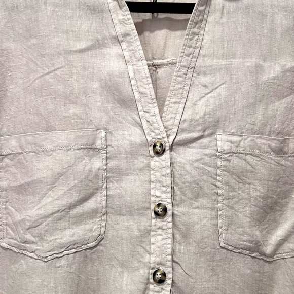 Zara Tan Puff Sleeve Notched Collar Top M - Picture 6 of 8